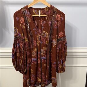 Free People Floral Bohemian Tunic Top Blouse XS